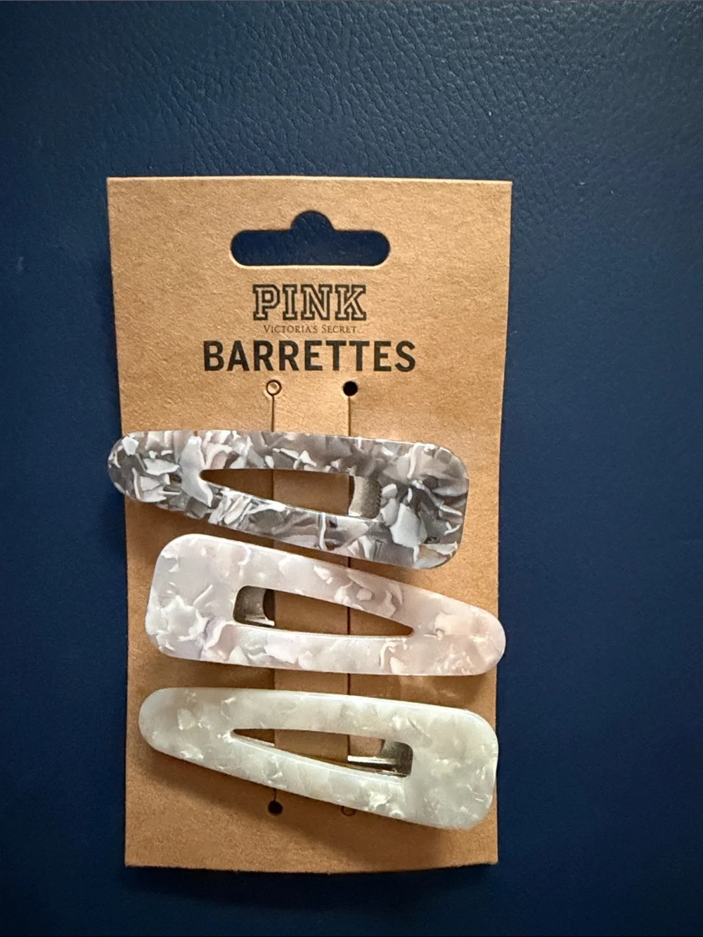 PINK Victoria's Secret Marble Snap Barrettes - White, Cream, Gray